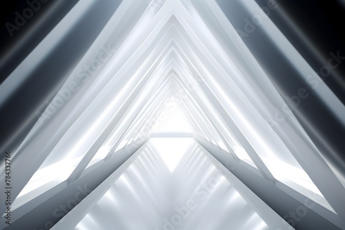 Illuminated Futuristic Geometric Corridor with Convergent Triangle Patterns photo