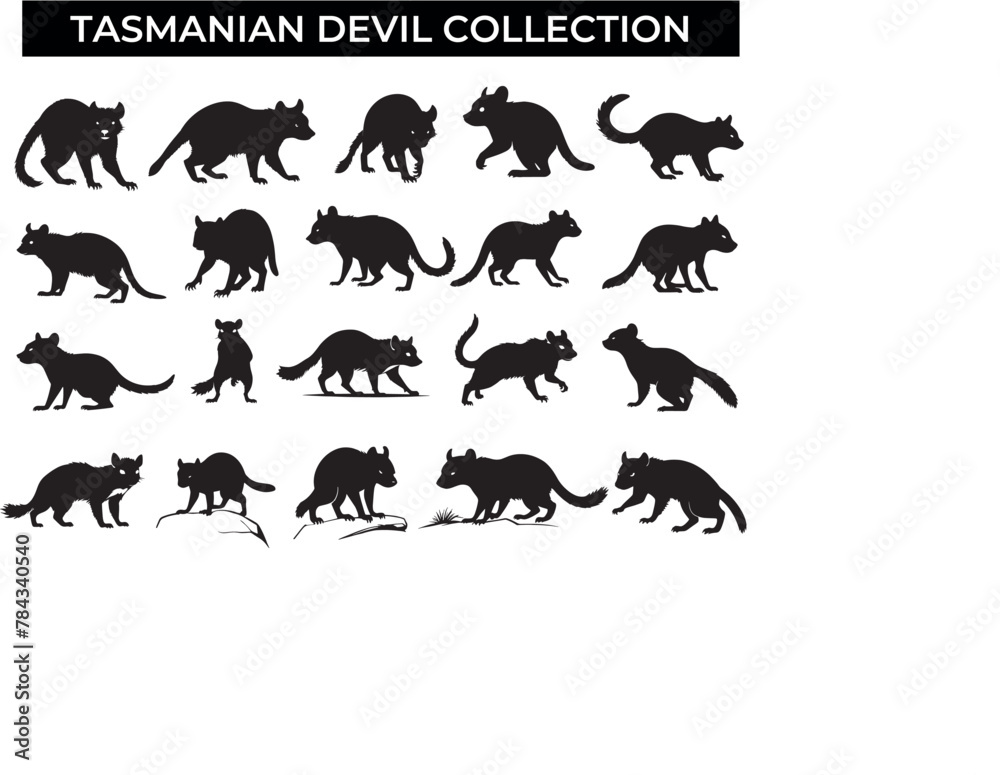 Fototapeta premium Collection of Tasmanian Devil Silhouettes