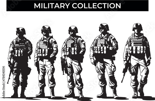 Group of Soldiers Standing Together. A Collection of Military Silhouettes