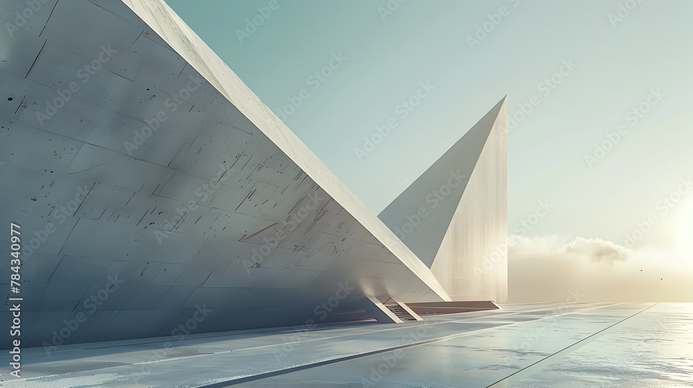 Obraz premium Towering Minimalist Architecture in Serene Concrete Setting for Presentation