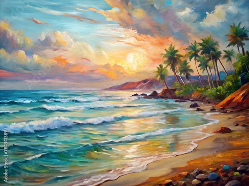 Seascape with palm trees