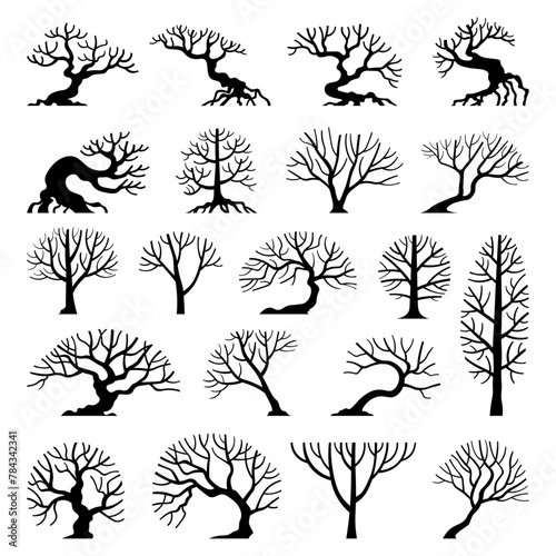 vector set of silhouette tree.