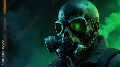 Skull head in a gas mask, AI-generated. © Wirestock