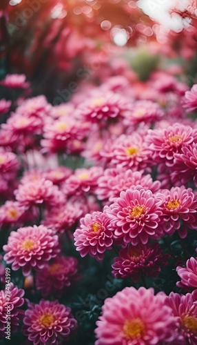 AI-generated illustration of a Pink Chrysanthemum flowers in a pot next to another plant and grass