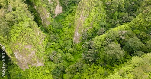 Top view of mountain canyon with rainforest and jungle. Ngarai Sianok. Bukittinggi, Sumatra, Indonesia. photo
