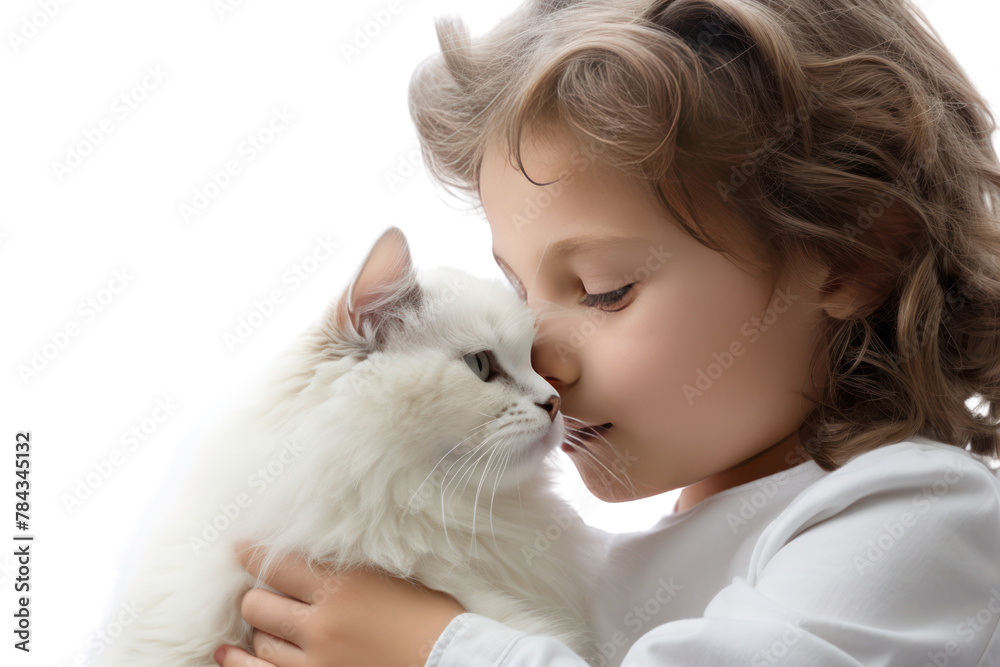 Child and pet cat.Isolated on a transparent background. Child and pet cat.Isolated on a transparent background.