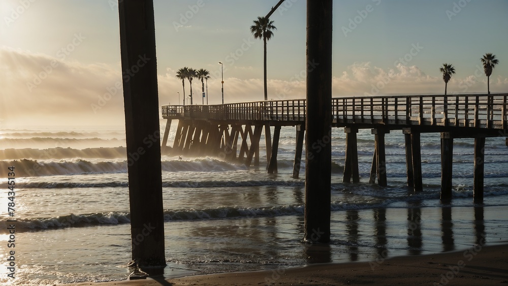 AI generated illustration of a pier early morning view