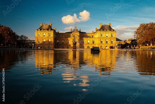 Scenic Luxembourg Palace and the Grand Bassin in Paris, France photo