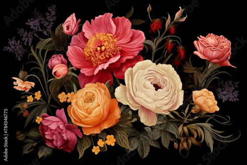 AI generated illustration of a vibrant flower bouquet painted on a large canvas