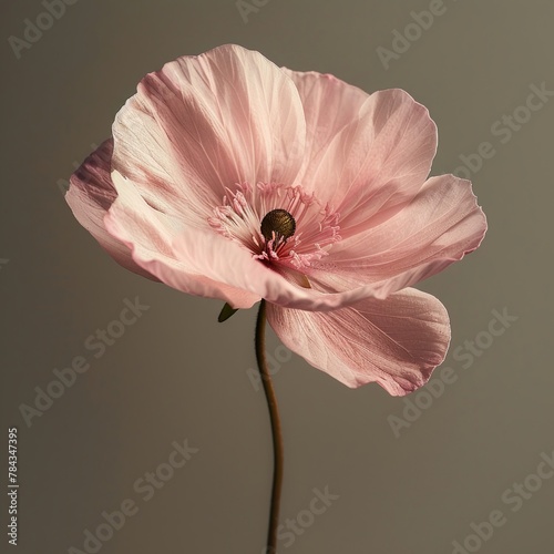 A dainty flower with pastel pink petals and a delicate stem photo