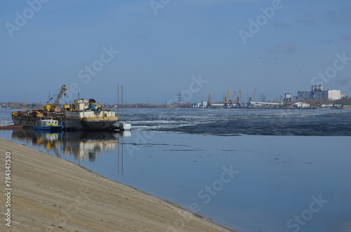 Volga River. Spring. Ice drift