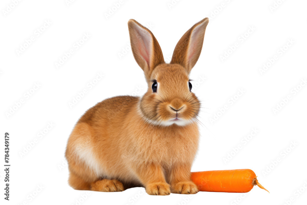brown rabbit Sitting and eating carrots.Isolated on transparent background.