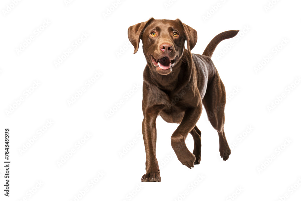Brown Labrador Retriever dog Carrying a tennis ball .Isolated on transparent background.