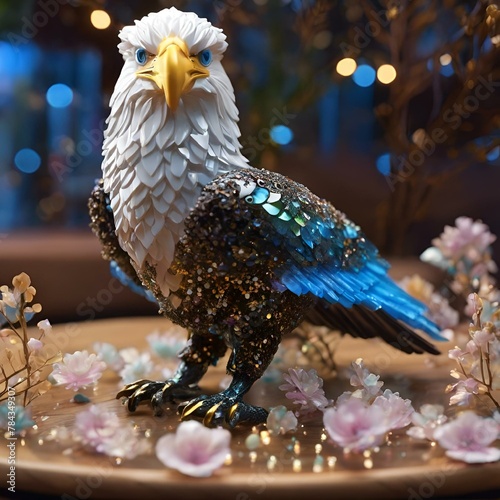 a statue of an eagle with flowers and sparkling crystals in it © Wirestock