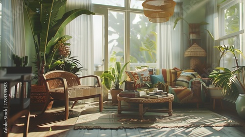 a room that has some chairs, couches and plants in it photo