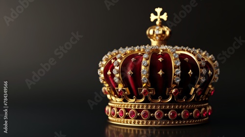 A royal crown adorned with precious gemstones on a black background, symbolizing power, elegance, and opulence