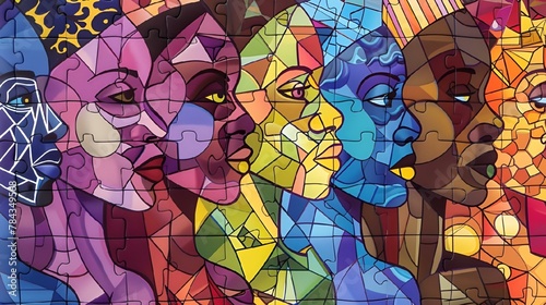 AI generated illustration of a mural of African women in vibrant colors
