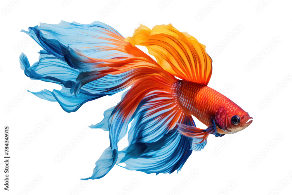 Fototapeta premium photograph of Colorful Siamese Fighting Fish Swimming in Aquarium Water, Isolated on a transparent background.
