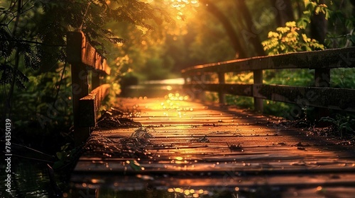 Sunset photograph of the wooden bridge 