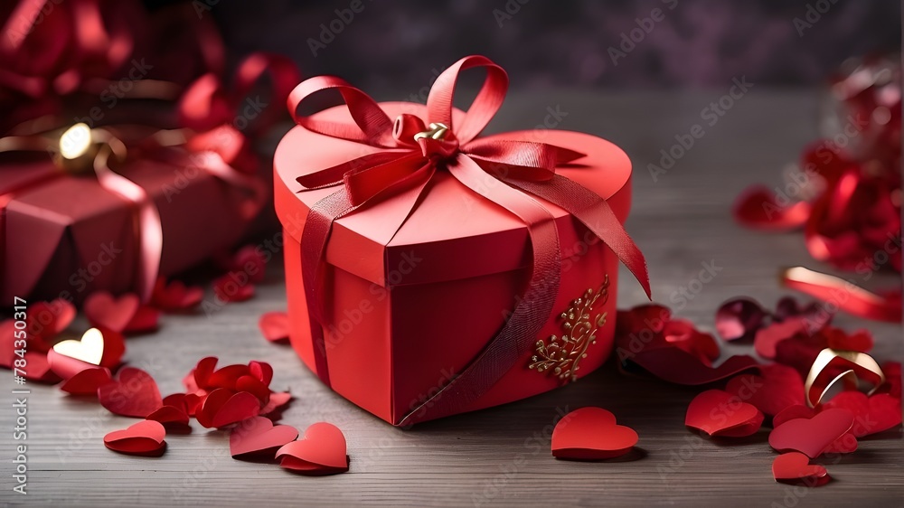 Red gift box and package in the shape of a heart for romantic occasions and gifts