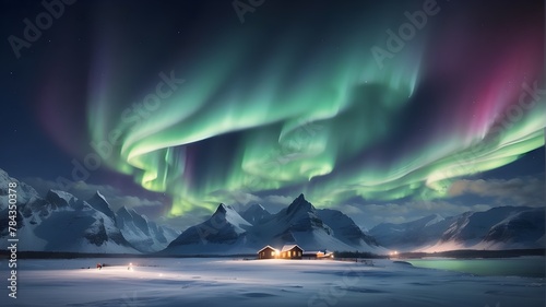 Gorgeous Nordic nighttime aurora produced by the Northern Lights