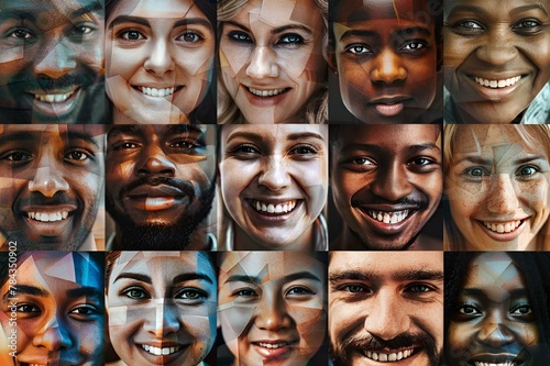 AI-generated illustration of A collection of diverse faces in multiple portraits, smiling
