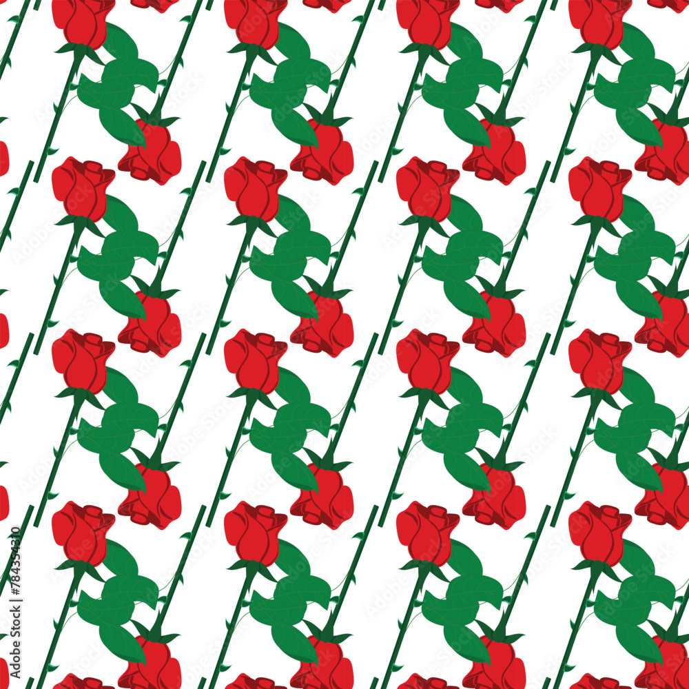 Fototapeta premium Red rose in flat style. Simple seamless pattern. Vector illustration.