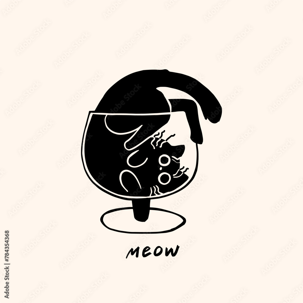 Obraz premium Funny cat sitting in a glass. Funny trend vector illustration.