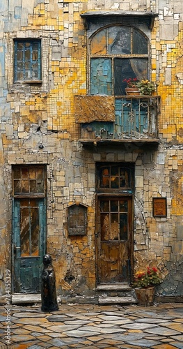 old building with a lot of windows and lots of stone and old doors © Wirestock