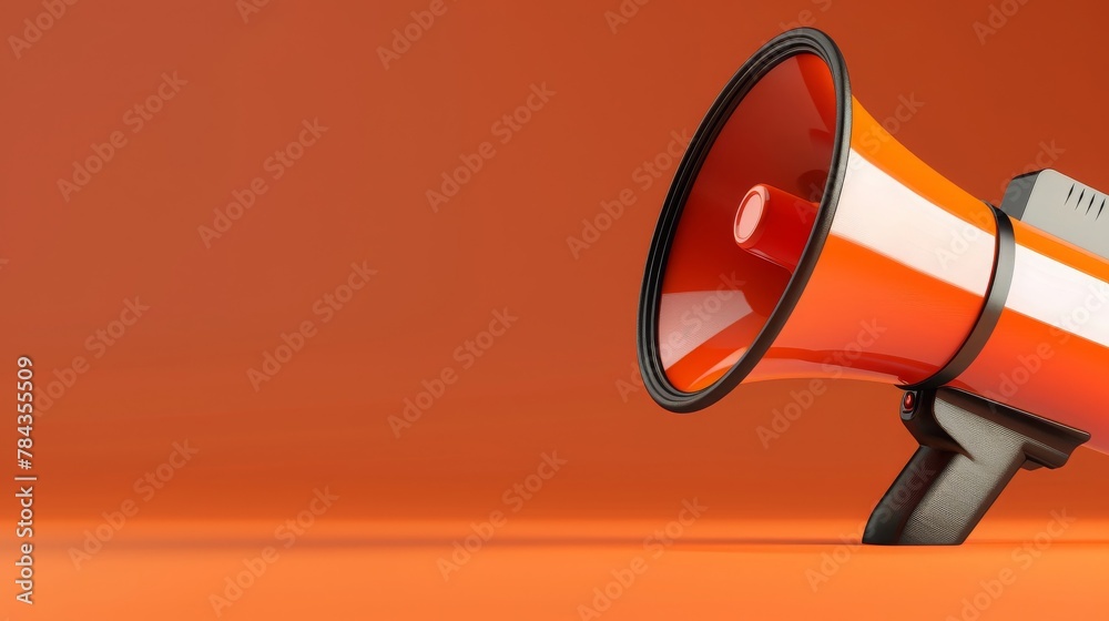 © Anastasija - 3d rendering of megaphone on orange color background. Advertisement, announcement message. © Anastasija - 3d rendering of megaphone on orange color background. Advertisement, announcement message.