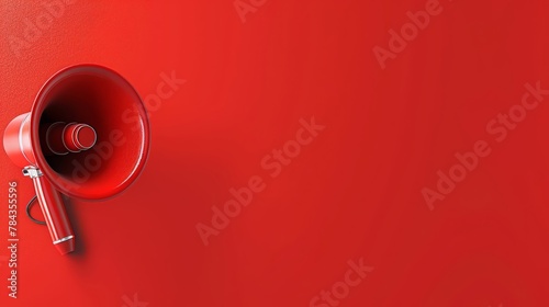 3d rendering of megaphone on red color background. Advertisement, announcement message.