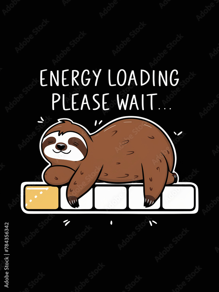 The image represents a creative cartoon of a brown sloth lying