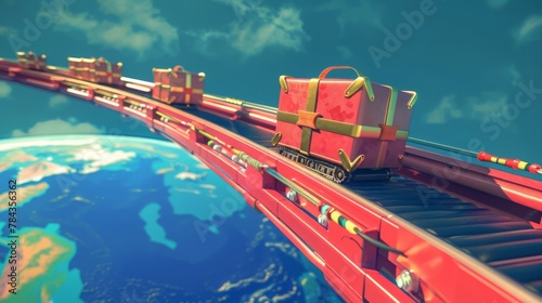 Conveyor belts carrying freight boxes around the world. Global transportation concept. Similar images: © Anastasija