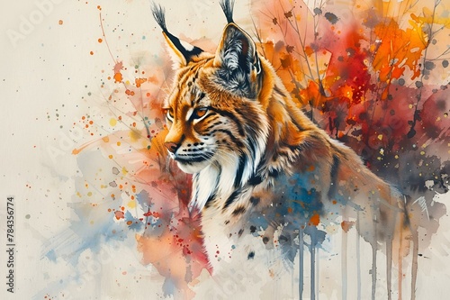 AI generated illustration of a lynx in a watercolor