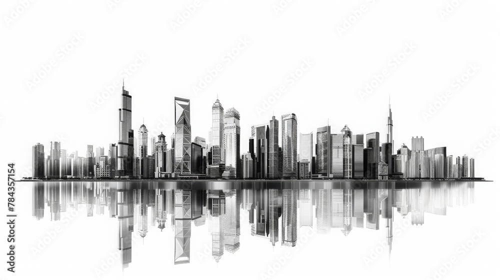Modern high-rise buildings Isolated on white background, with clipping path. Black &, White style.