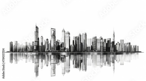 Modern high-rise buildings Isolated on white background, with clipping path. Black &amp, White style. © Anastasija