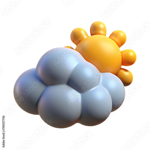 3D stylized sun and clouds isolated