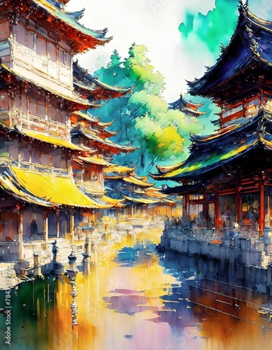 AI generated illustration of colorful attire painting buildings in artistic style