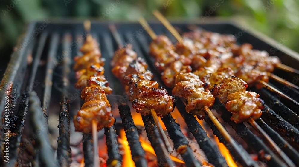 Close up of satay on barbecue