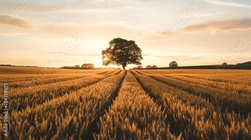 an image of a field of wheat during sunset with sun rays
