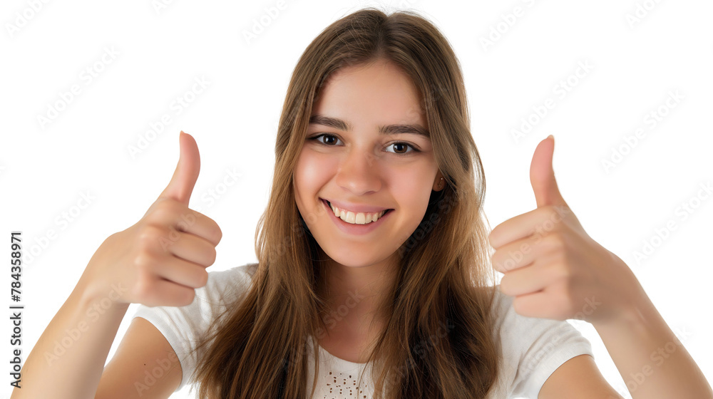 Happy positive young woman with her thumbs up smiling, like sign. Girl good hand gesture, studio portrait, okay and trust concept for success. Approval or agreement, yes,transparent background Happy positive young woman with her thumbs up smiling, like sign. Girl good hand gesture, studio portrait, okay and trust concept for success. Approval or agreement, yes,transparent background