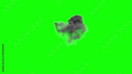 aerial explosion on green background. Mid air explosion isolated. explosion visual effect. realistic explosion on green screen