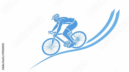 AI generated illustration of simple blue art of a cyclist descending hill with blue lines in motion © Wirestock