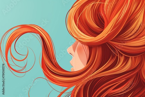 Artistic representation of a woman in profile with flowing ginger hair, ideal for themes of beauty, art, and femininity.