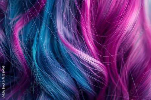 A mesmerizing swirl of blue and pink dyes in hair, perfect for showcasing hair art and the latest trends in creative coloring.
