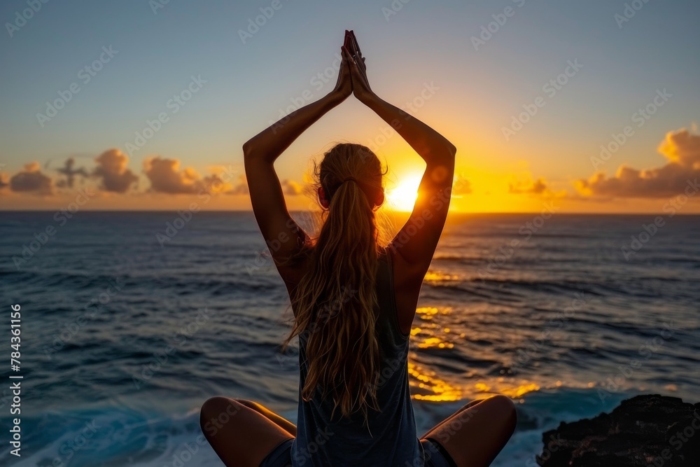 Fototapeta premium Serene Sunset Yoga on the Beach