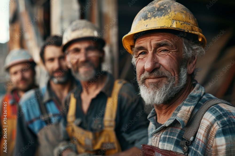 Group of smiling worker looking at the camera at the construction Group of smiling worker looking at the camera at the construction