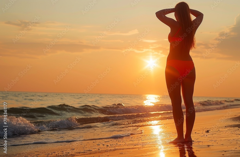 Sunset Serenity: A Bikini-Clad Beauty Embracing the Beach