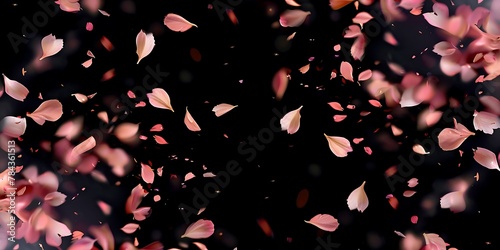 Flying Petals Over Black Background