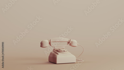 Vintage telephone phone handset receiver communication neutral backgrounds soft tones beige brown 3d illustration render digital rendering
